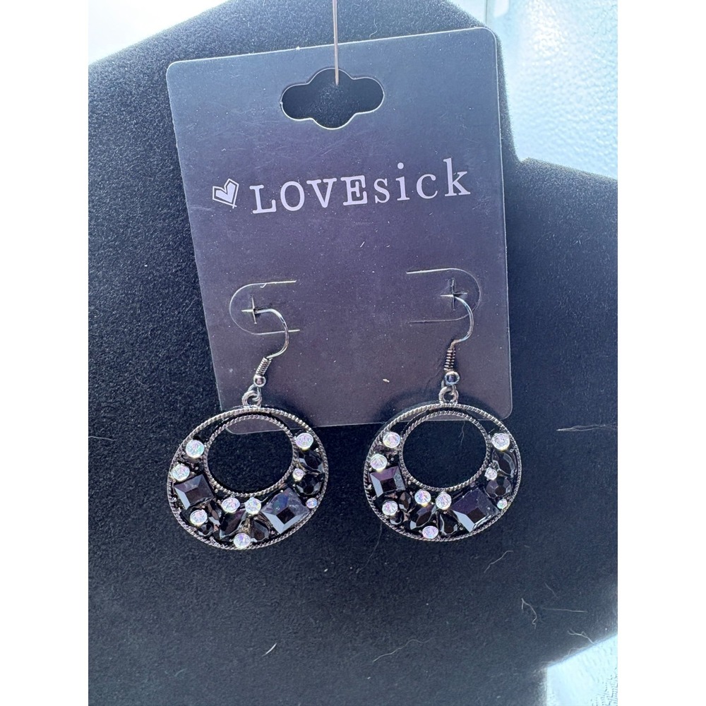 Lovesick Black and White Dangle Earrings Round Hook Closure Statement Jewelry